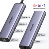 UGREEN Revodok Hub 6 en 1 Multipuerto USB-C Gigabit Ethernet, 4K HDMI, PD 100W, USB-A