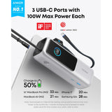 Anker Power Bank 25,000mAh 165W con Cable Integrado y Retráctil
