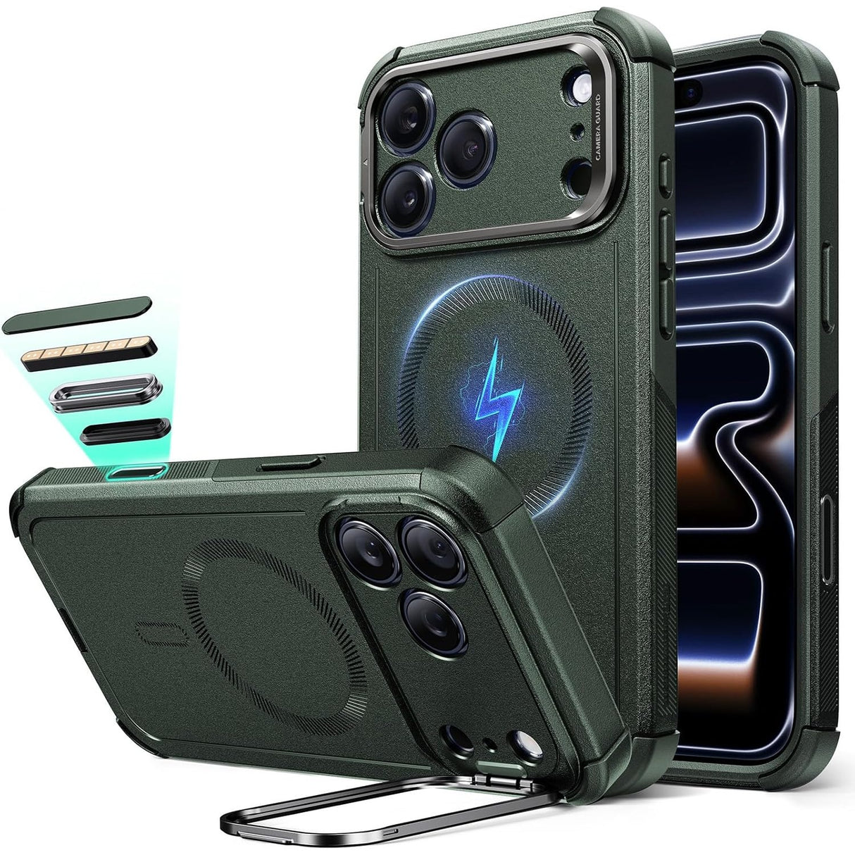 ESR iPhone 17 Pro Cyber Tough Magnetic Case con Stand, MagSafe y Control de Cámara Protección Grado Militar 7X
