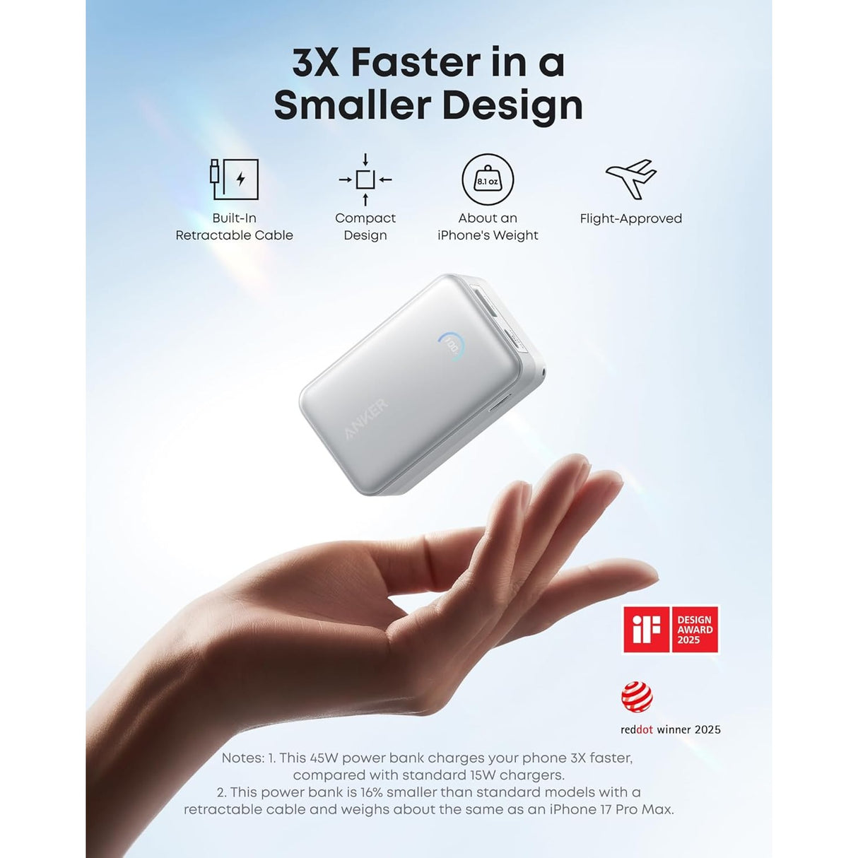 Anker Nano Power Bank (10K, 45W, Cable USB-C Retráctil Integrado)