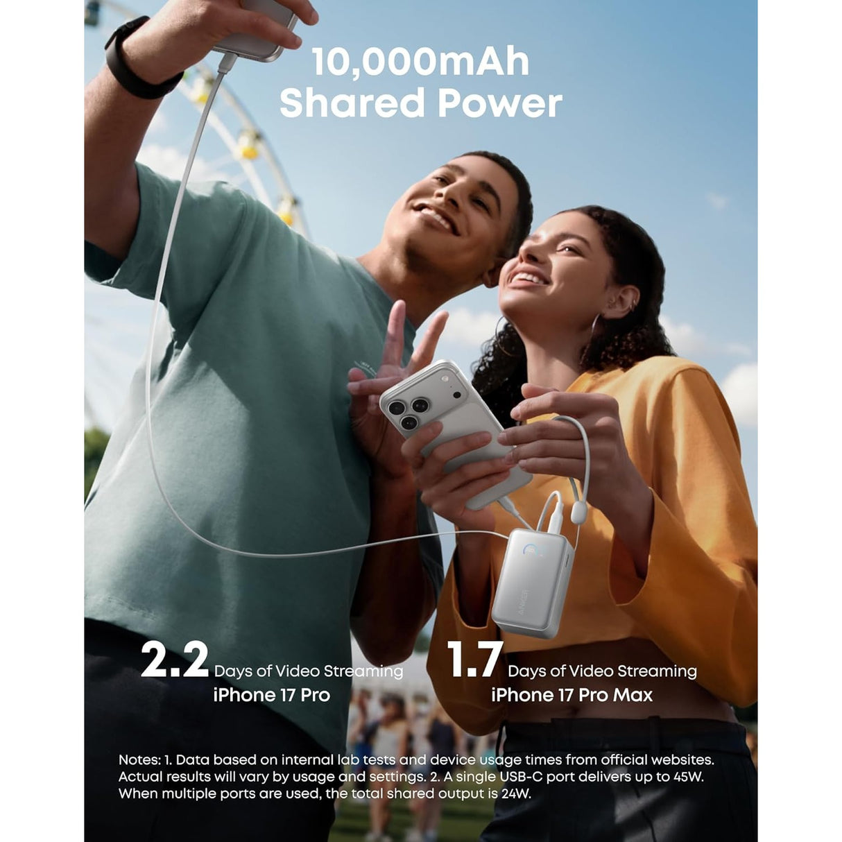 Anker Nano Power Bank (10K, 45W, Cable USB-C Retráctil Integrado)