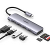 UGREEN USB-C Adaptador Multifunción 6 en 1 Hub a 4K 30Hz, 3 puertos USB 3.0, lector de tarjetas SD/TF, compatible con MacBook Pro, XPS y más dispositivos tipo C