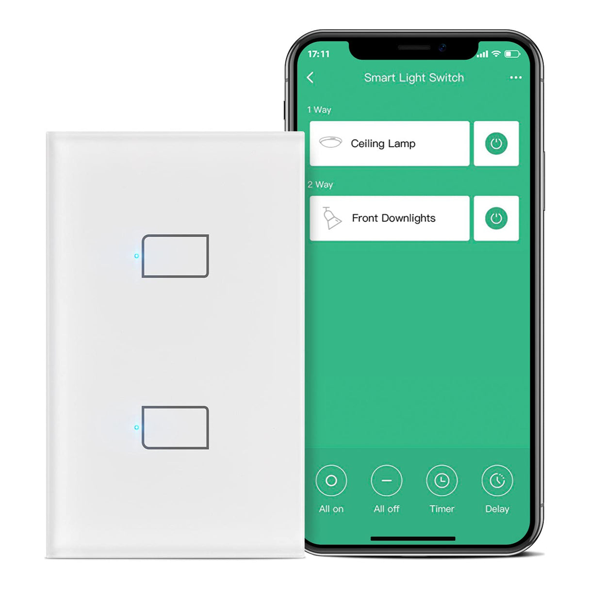 BroadLink Interruptor Doble Inteligente Táctil, No Requiere Neutro o Condensador, compatible con Alexa, Google e IFTTT, requiere HUB