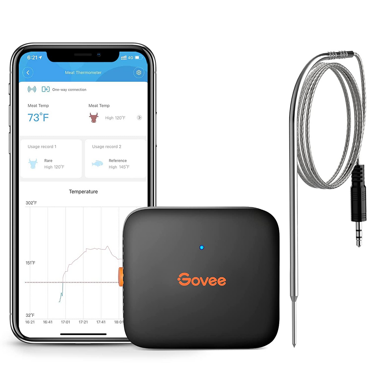 Govee Smart Meat Termómetro Inteligente para Carnes Ahumador Monitor Remoto Bluetooth 70 metros