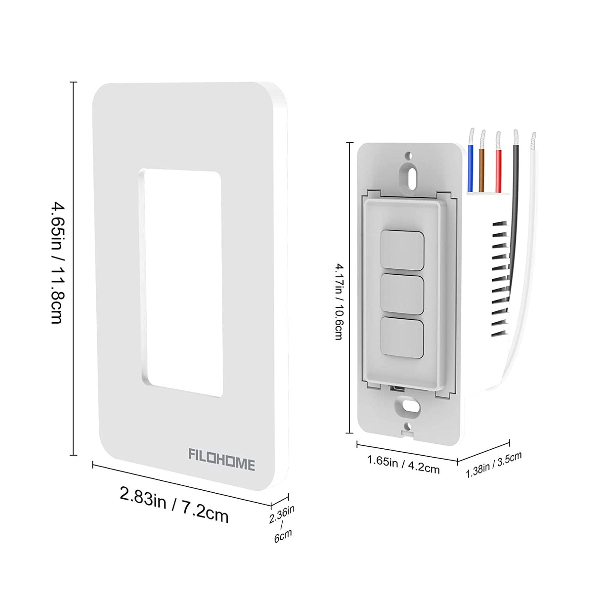 Filohome Interruptor Triple de luz inteligente compatible con Alexa y Google Assistant, Wi-Fi de 2.4 GHz