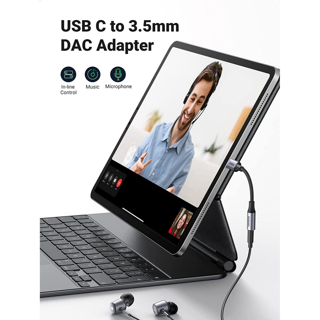 UGREEN USB-C a 3.5mm Adaptador de Audio Trenzado HiFi DAC compatible con Galaxy S21 Note20 Ultra S20 Pixel 5 4 XL iPad Pro Air y más