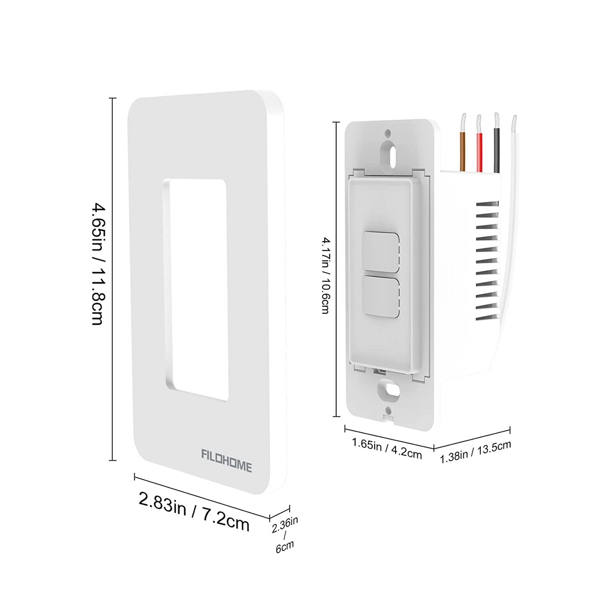 Filohome Interruptor Doble de luz inteligente compatible con Alexa y Google Assistant, Wi-Fi de 2.4 GHz