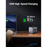 UGREEN 65W Estación de Carga DigiNest Cube GaN 7 en 1 con 3 salidas de CA, 2 USB-C, 2 USB-A, extensión de 2 metros, Compatible con iPhone iPad MacBook