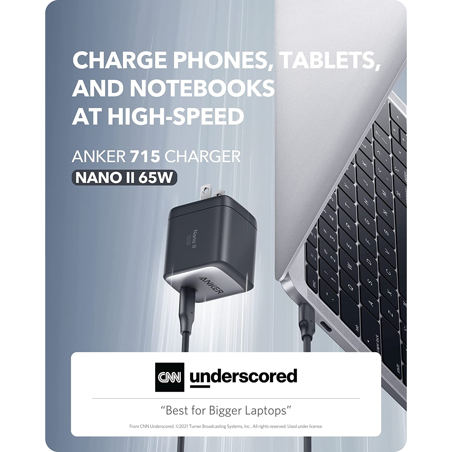 Anker 715 Nano II 65W Cargador 715 USB-C Compacto Rápido para MacBook Pro/Air, Galaxy S20/S10, Dell XPS 13, Note 20/10+, iPhone 13/Pro/Mini, iPad Pro, Pixel y más