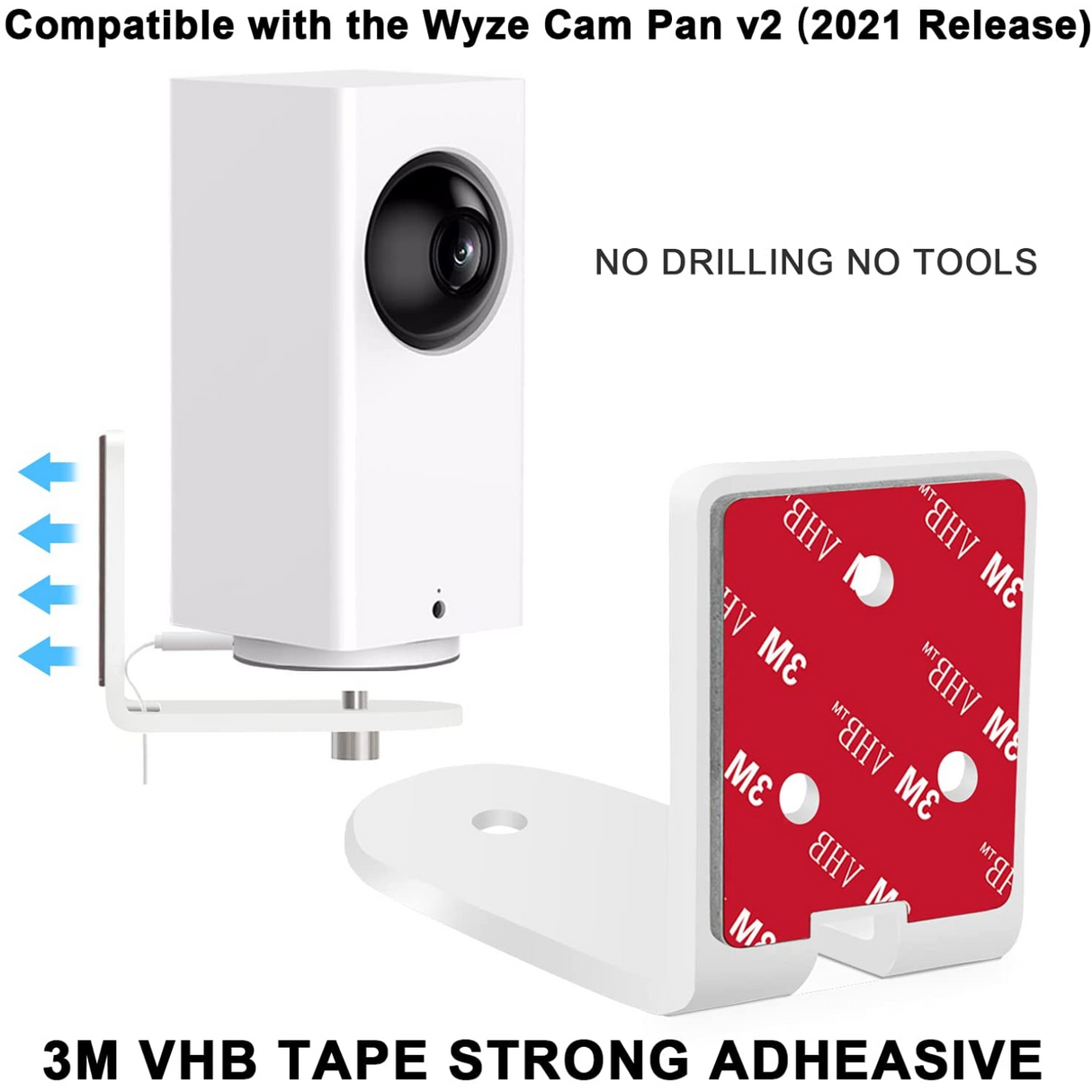 Soporte de Pared para Wyze Cam Pan V1 y V2 Montaje 3M Fuerte Con o Sin Tornillos (Paquete de 2 Soportes)