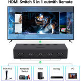 UGREEN Switch HDMI 5 en 1 Salida 4K 60Hz con Control Remoto, compatible con 3D CEC HDR HDCP2.2