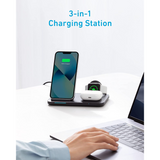 Anker 335 Estación de Carga Inalámbrica 3 en 1 para iPhone 12/13 Mini/Pro/Max, AirPods Pro y Apple Watch Series 7/SE (cable del reloj no incluido)