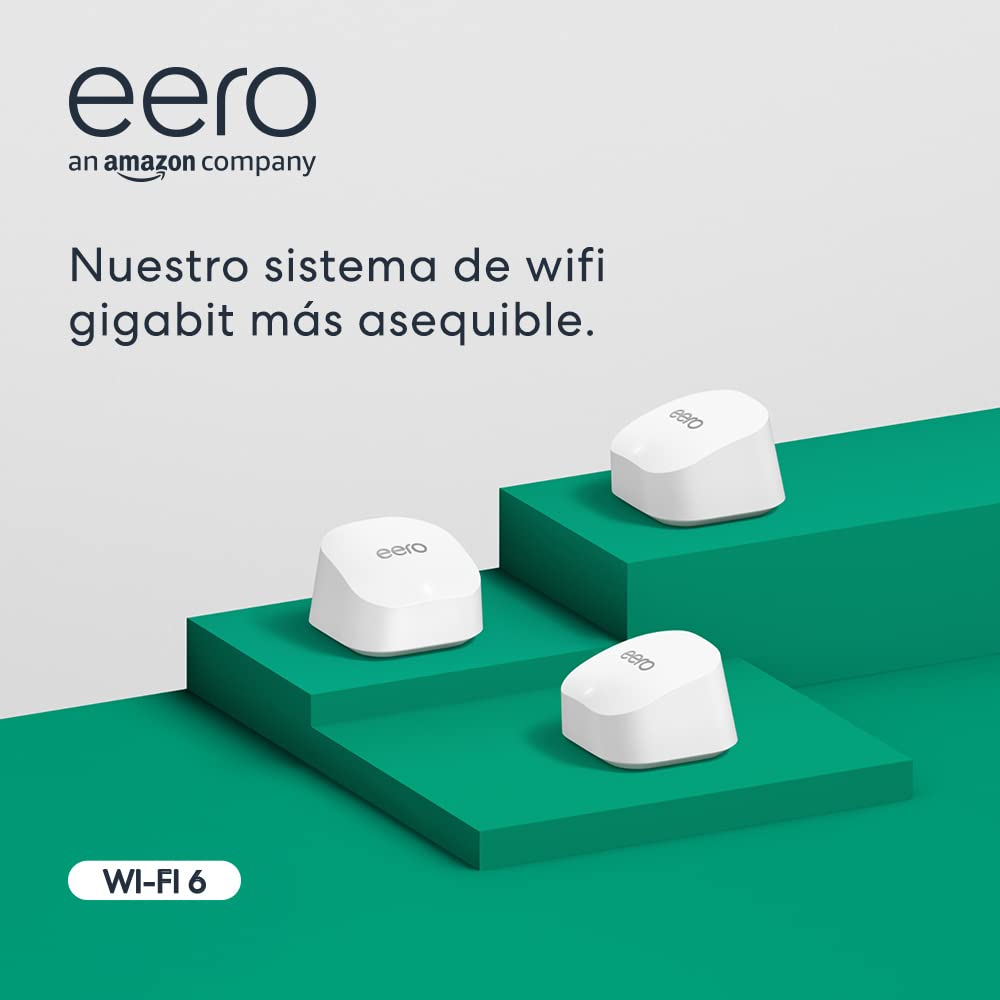 Amazon eero 6+ WiFi 6 en Malla Doble Banda | HUB Zigbee | Velocidades Gigabit | Soporta 75+ Dispositivos | Cobertura 420m2 | Pack de 3, Lanzado 2022