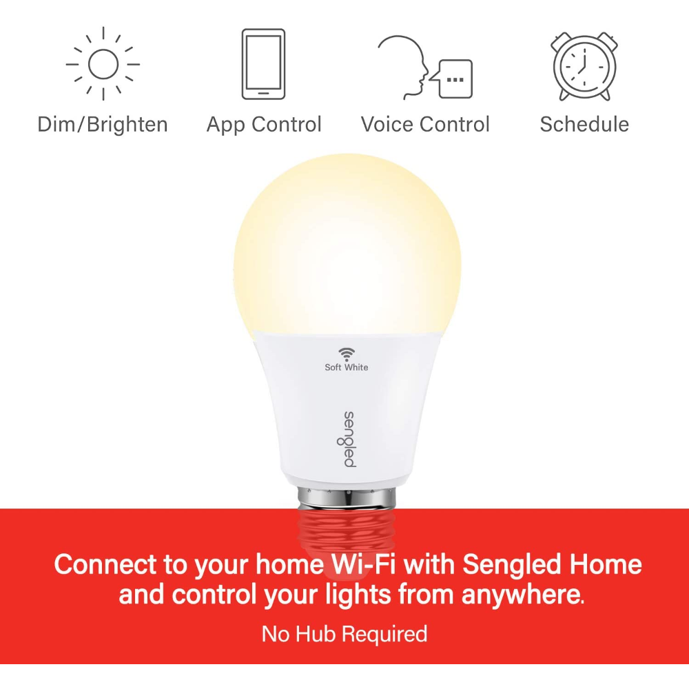 Foco Smart Sengled Wi-Fi LED Soft White A19 No Requiere Hub 2700K 60W Funciona con Alexa & Google Assistant