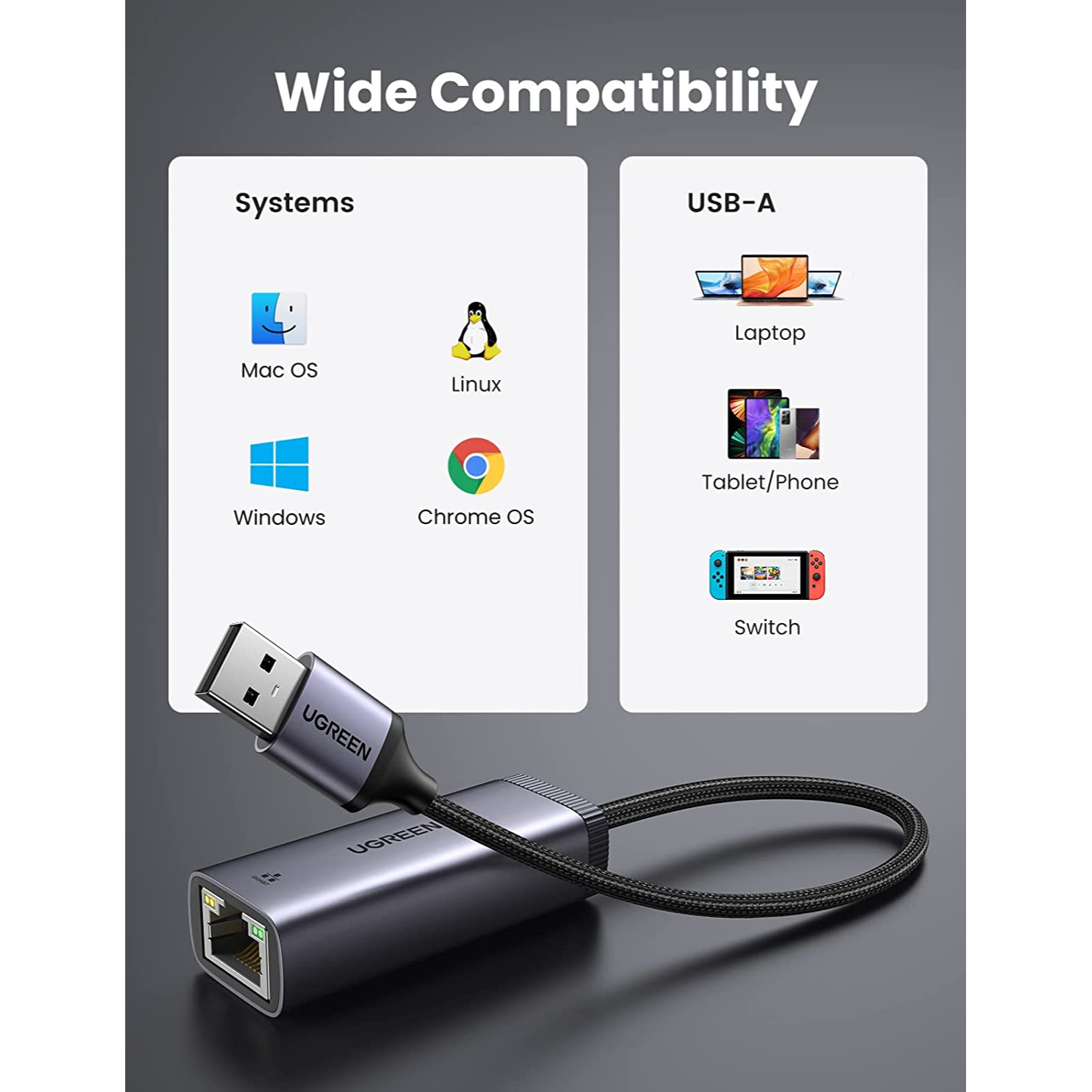 UGREEN Adaptador USB 3.0 a Ethernet Gigabit Compatible con Nintendo Switch Laptop PC MacBook Surface XPS Raspberry Pi 4b