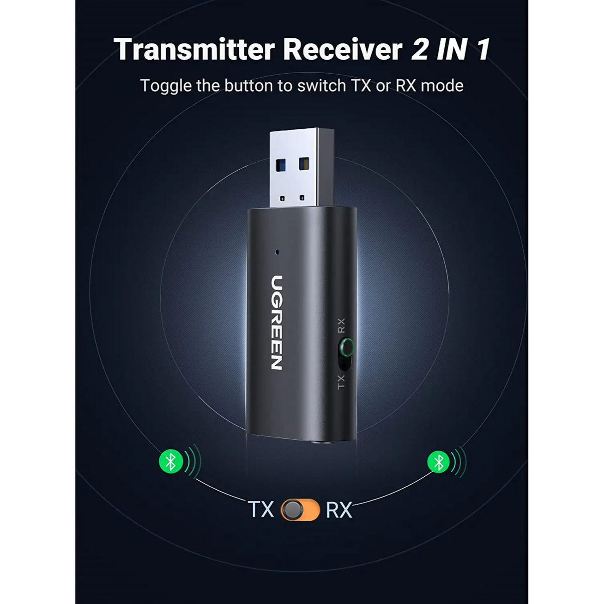 UGREEN Transmisor Receptor Bluetooth 5.1 2 en 1