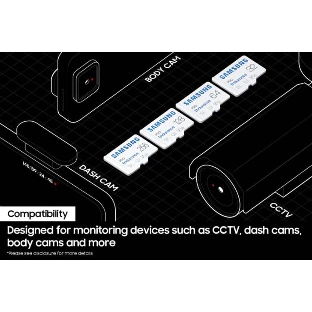 Samsung Tarjeta de memoria MicroSD Pro Endurance Clase 10 Especializada para Video Vigilancia y Dash Cams