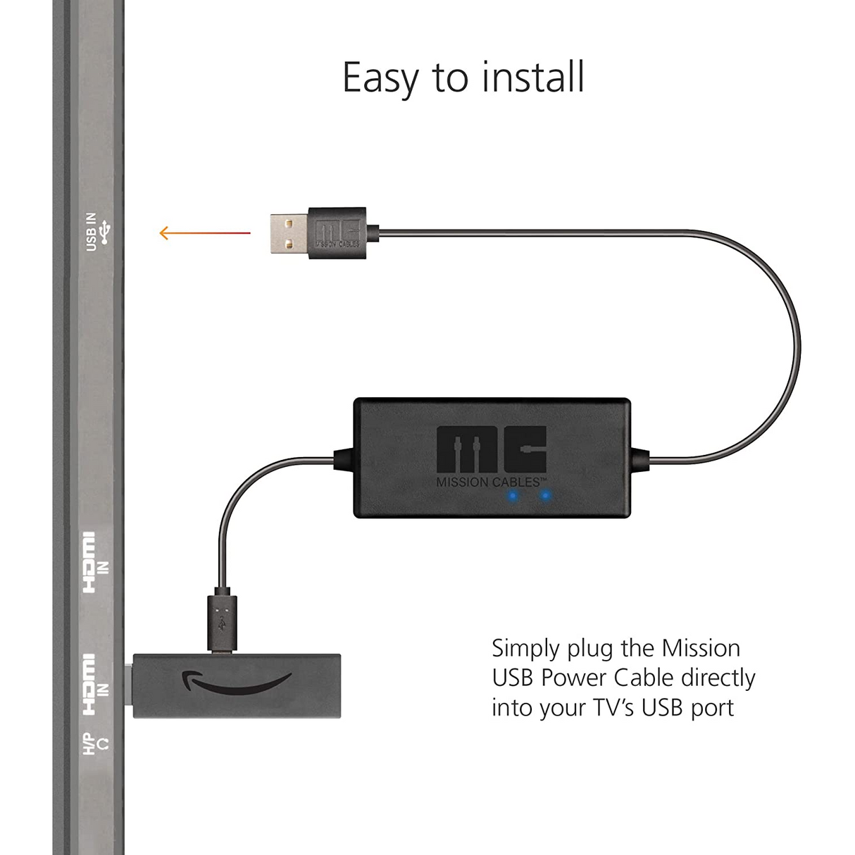 Cable de alimentación USB (elimina la necesidad de adaptador de CA) ‎para Fire TV Stick