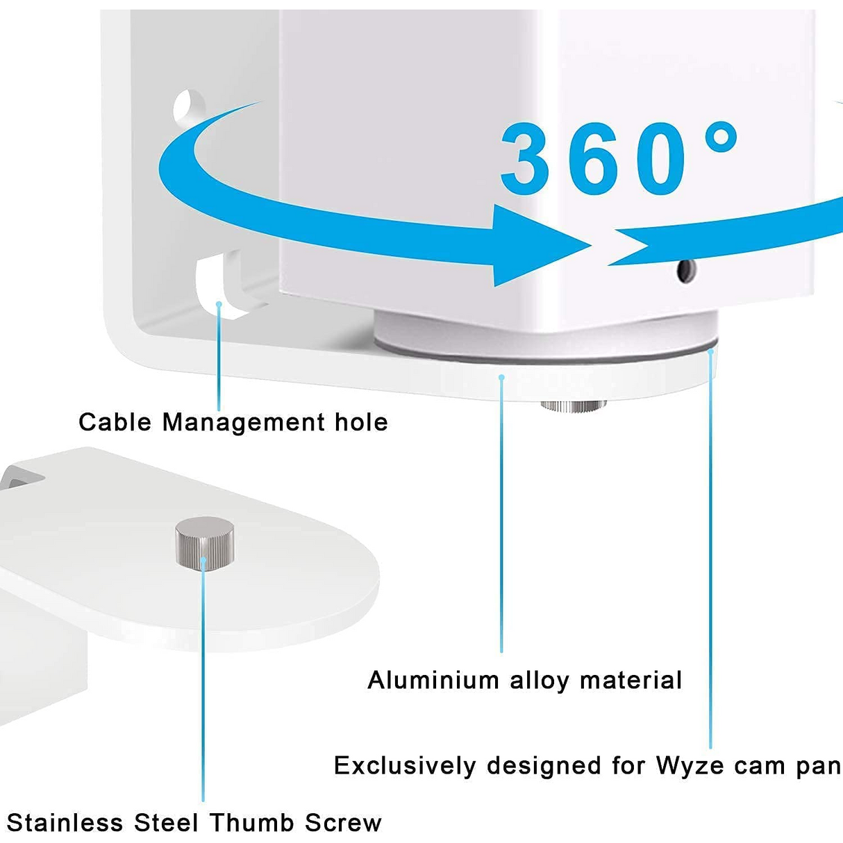 Soporte de Pared para Wyze Cam Pan V1 y V2 Montaje 3M Fuerte Con o Sin Tornillos (Paquete de 2 Soportes)