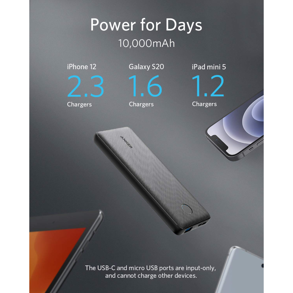 Anker Power Bank PowerCore Slim 10000mAh Tecnología PowerIQ de Alta Velocidad para iPhone, Samsung Galaxy y más