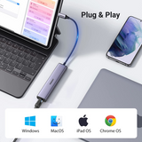 UGREEN Adaptador Multipuerto 4 en 1 HUB USB-C con puerto Ethernet y 3 USB 3.0 compatible con MacBook Pro Air, iMac, iPad, Galaxy S23 S22, Surface Book, Dell XPS, Chromebook