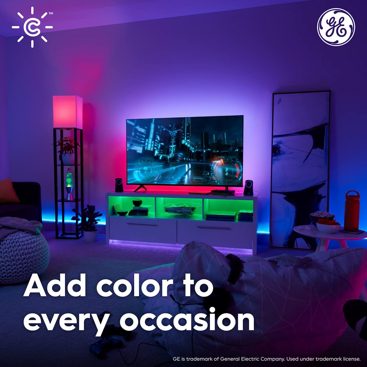 GE CYNC Foco Smart RGB Multicolores Bluetooth y Wi-Fi Funciona con Alexa & Google Assistant (Paquete de 2)