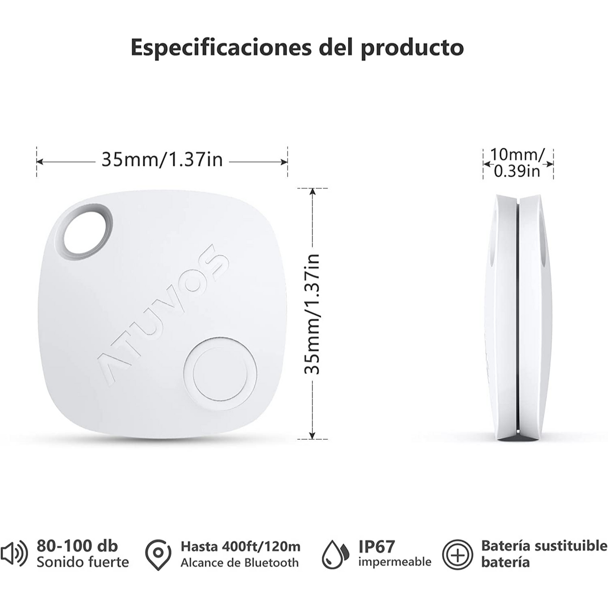 ATUVOS Tag Localizador con Apple Find My (solo iOS) Rastreador Impermeable Bluetooth Inteligente