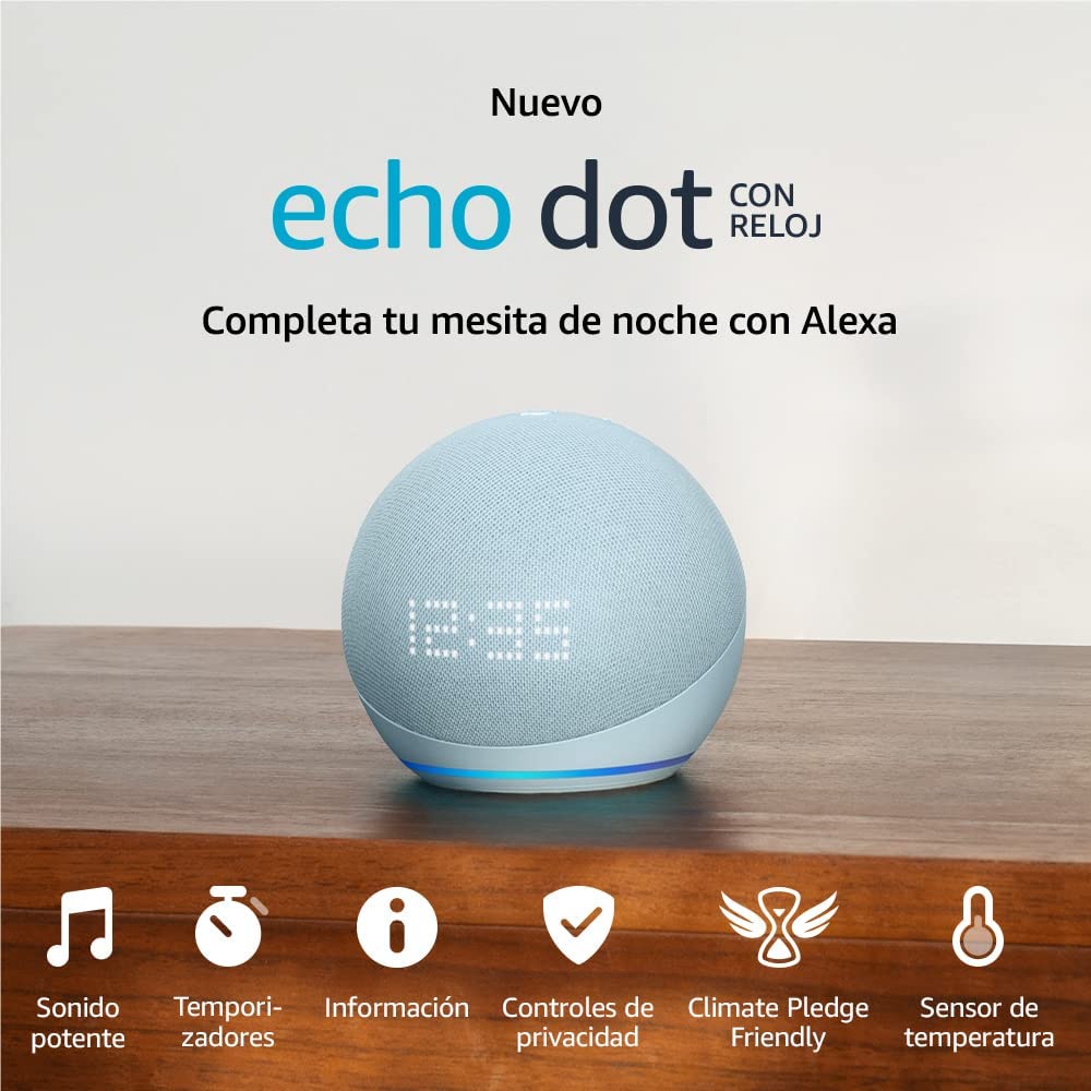 Echo Dot con Reloj (5.ª generación) | Parlante inteligente con reloj y Alexa