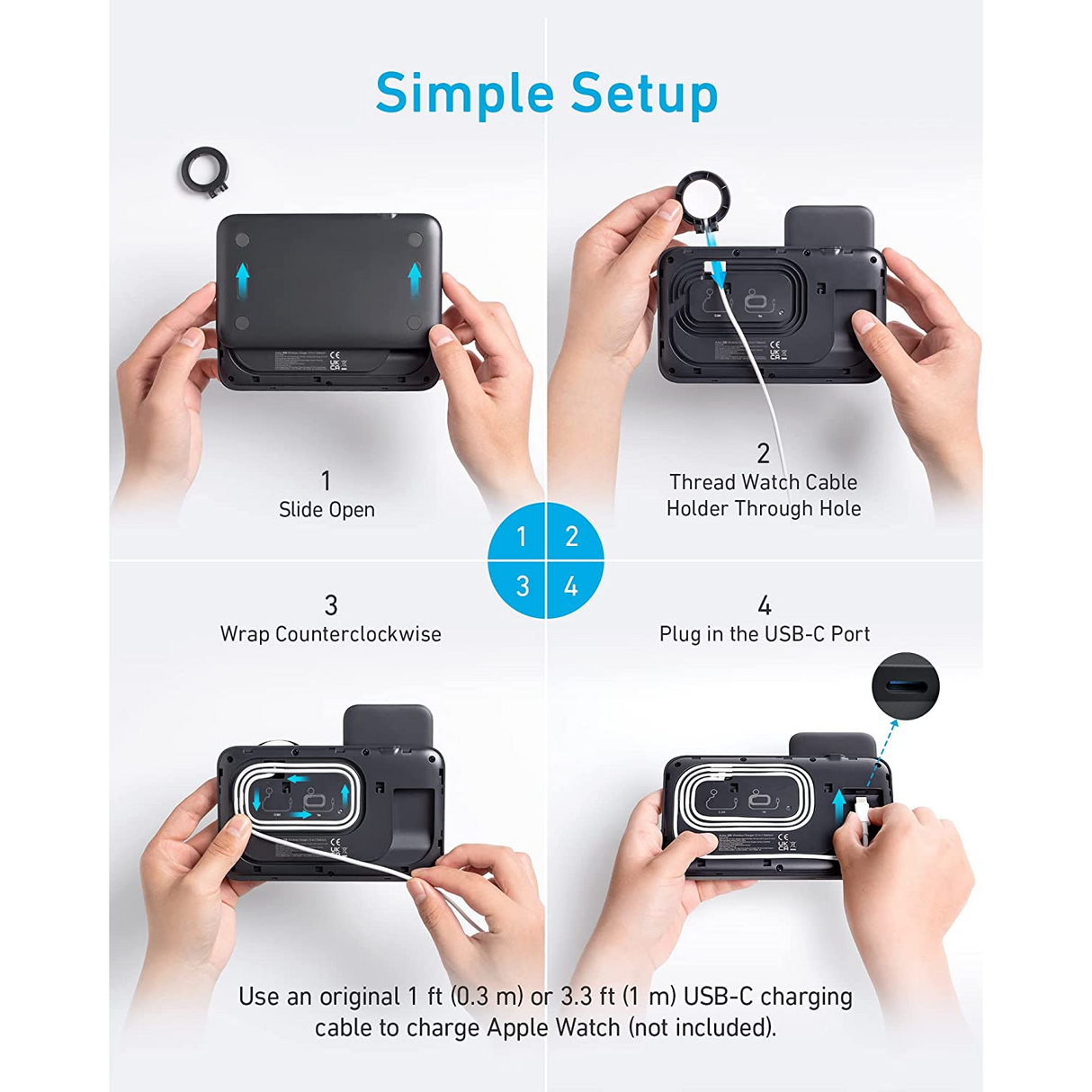 Anker 335 Estación de Carga Inalámbrica 3 en 1 para iPhone 12/13 Mini/Pro/Max, AirPods Pro y Apple Watch Series 7/SE (cable del reloj no incluido)