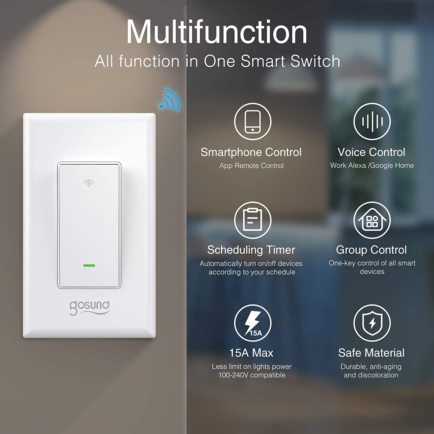 Interruptor Inteligente Gosund Smart Switch Luz Wifi Funciona con Alexa y Google Assistant