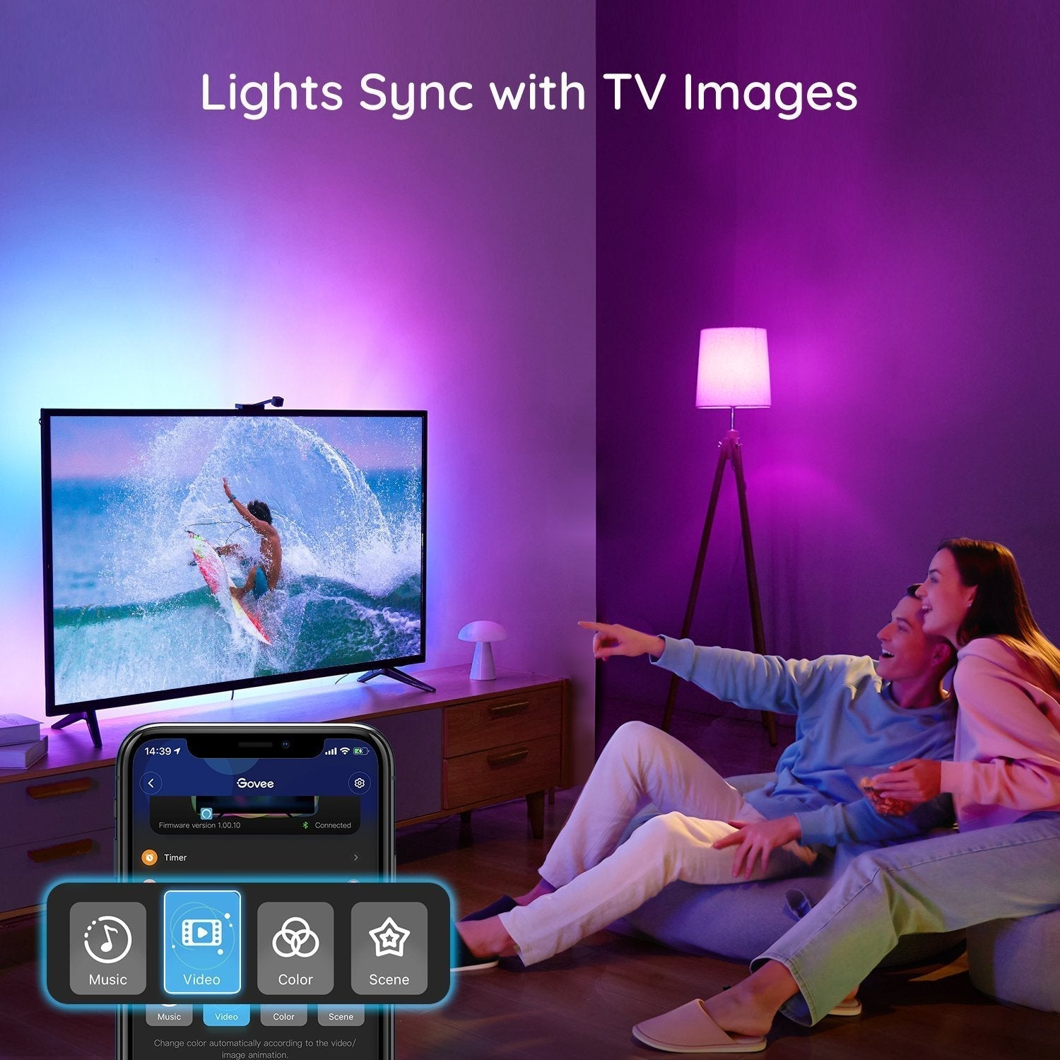 Govee DreamView Immersion WiFi Luces LED RGBIC con Cámara para TV 55-65 pulgadas