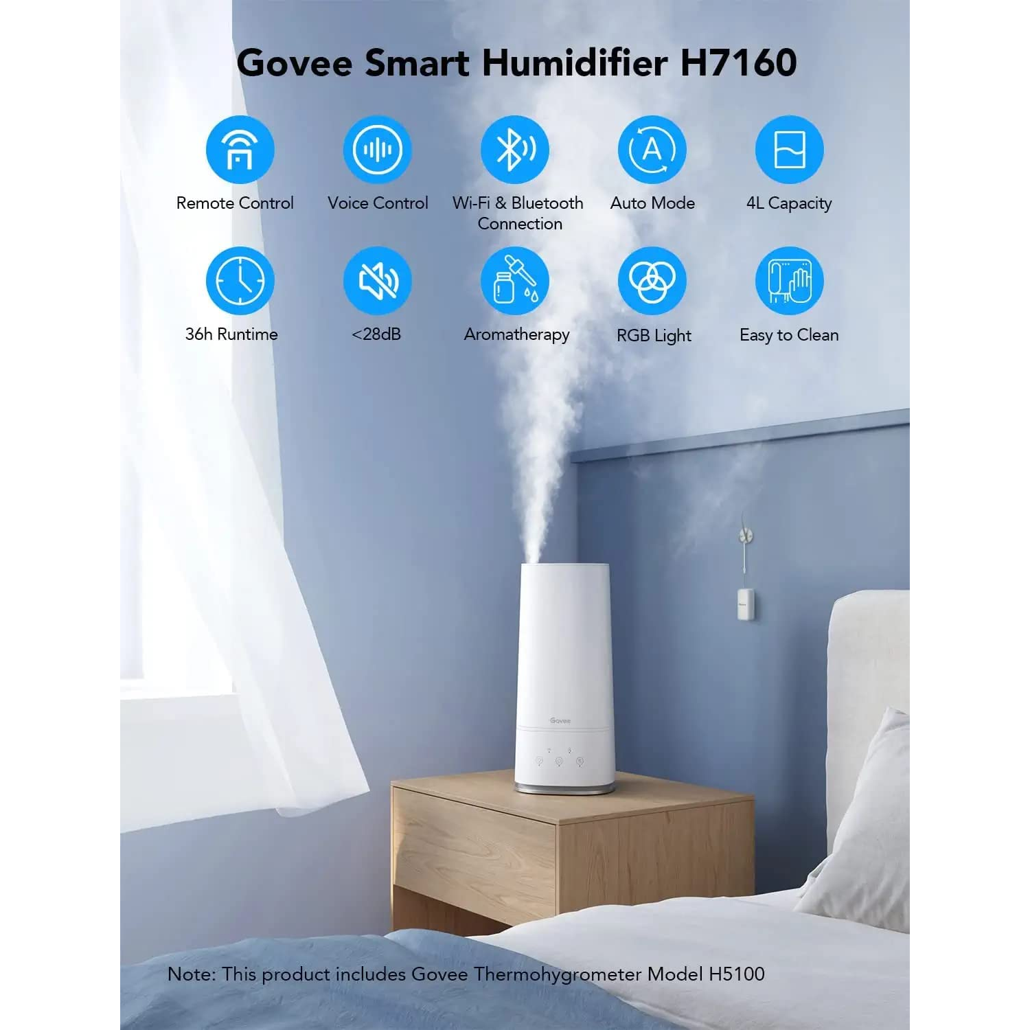 GOVEE Smart 4L Humidificador Inteligente Compatible con Alexa y Google Assistant