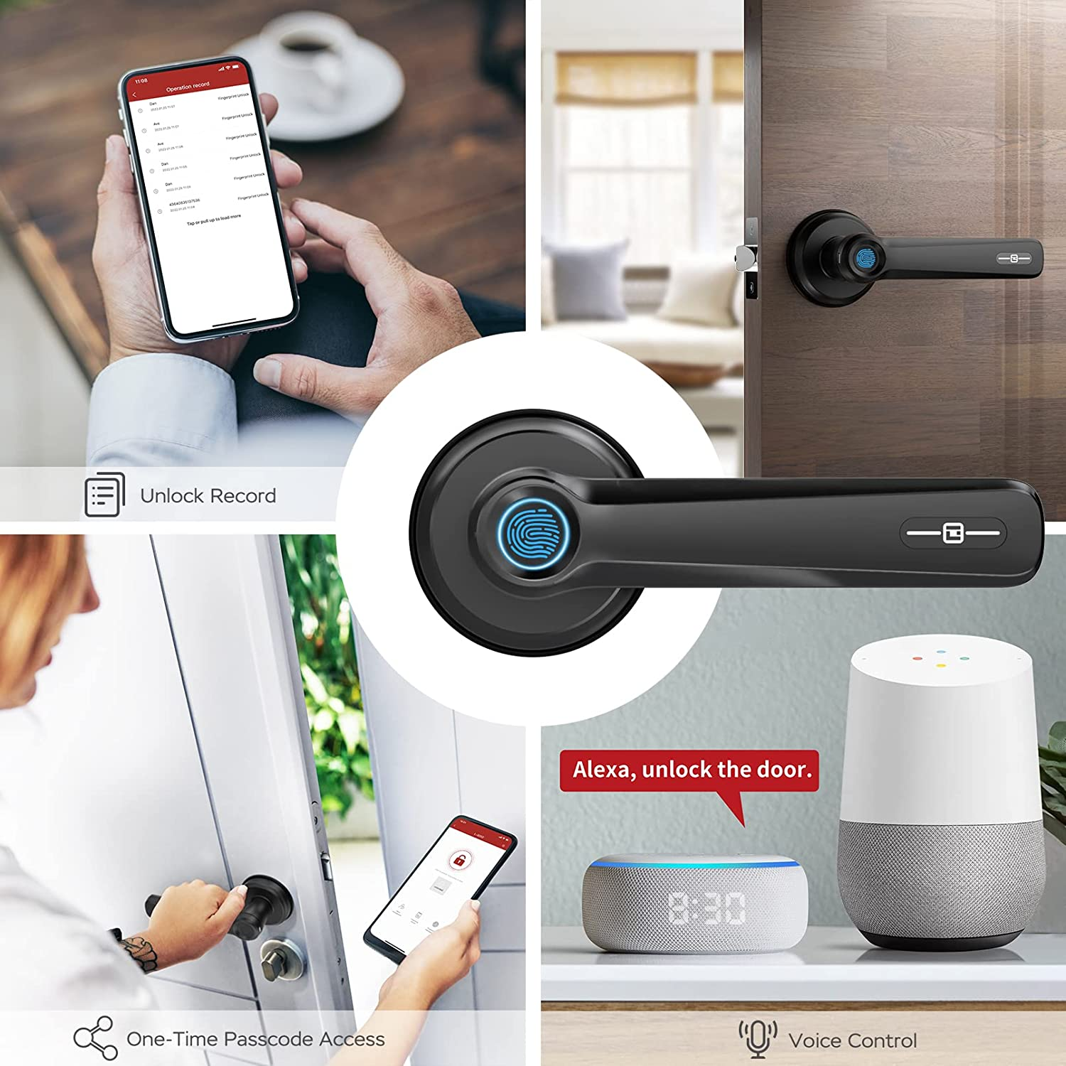 Geek Smart Cerradura Inteligente 3 en 1 Biométrica, Apertura Remota con App y Llave Física Compatibe con Alexa y Google (requiere hub)