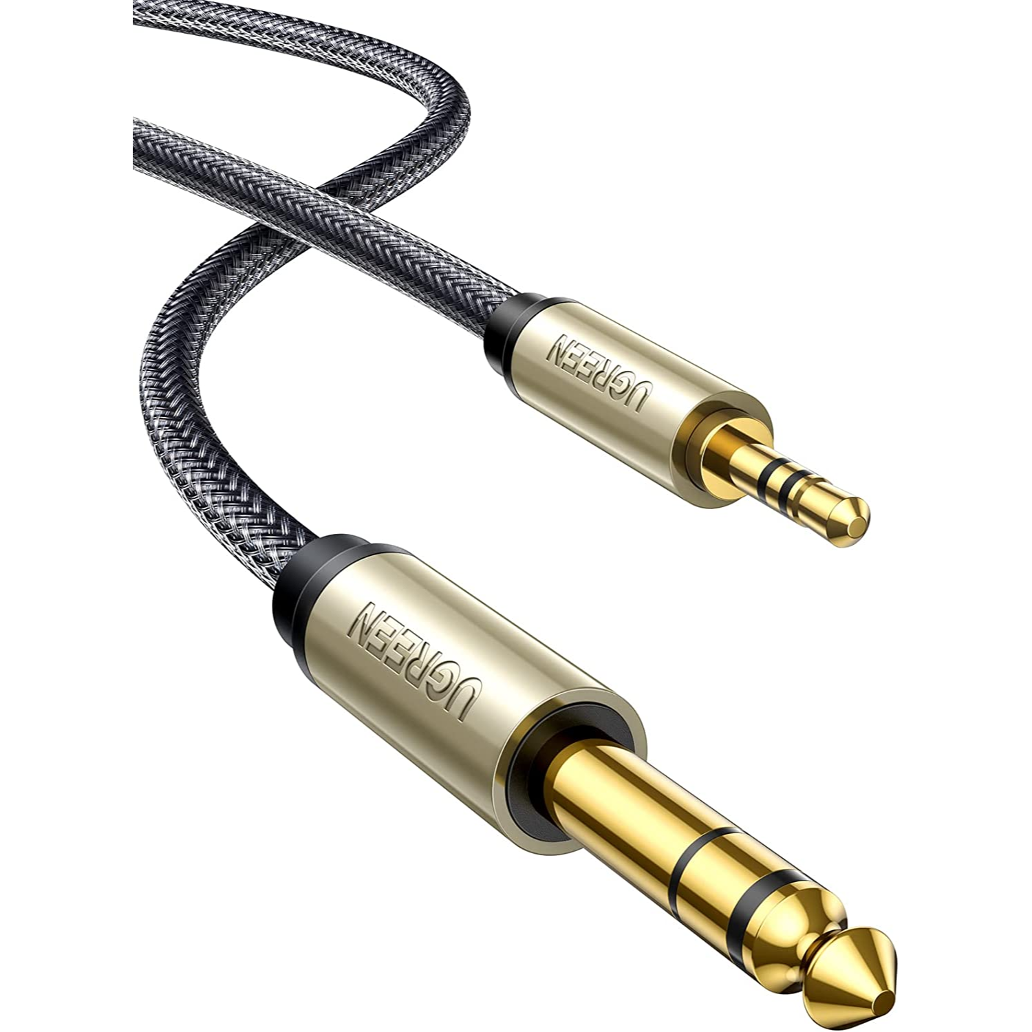 UGREEN Cable de Audio Estéreo 3.5mm a 1/4 Alta Calidad Compatible con iPod, computadora portátil, dispositivos de cine en casa y amplificadores 2 Metros