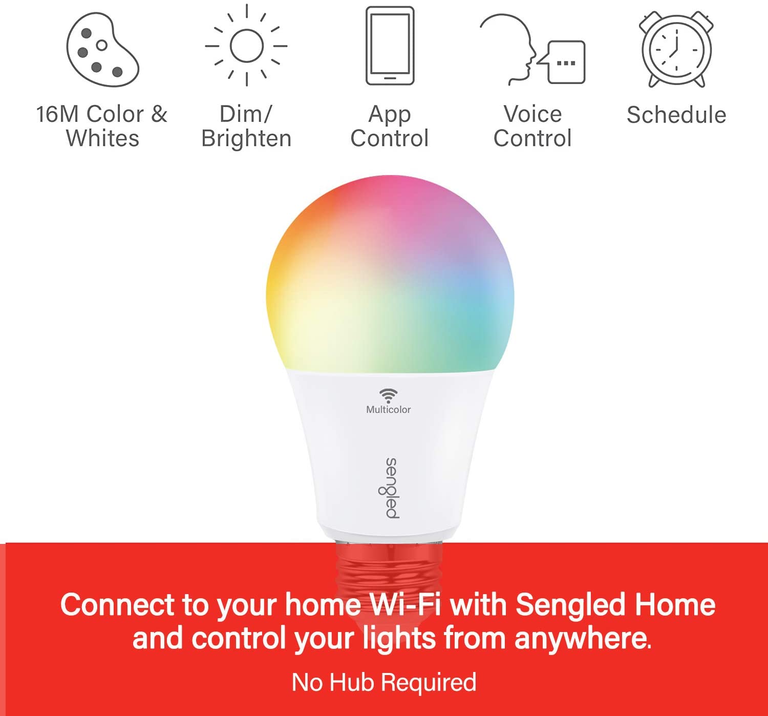 Foco Smart Sengled Wi-Fi LED RGB Multicolor A19 No Requiere Hub Funciona con Alexa & Google Assistant - TecnoMarket