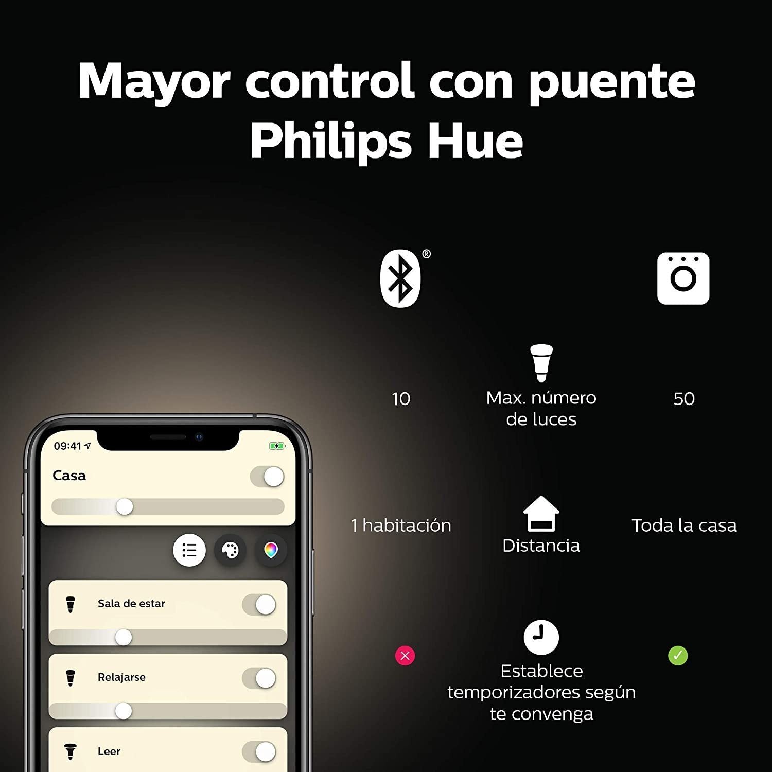 Philips Hue White Blanco Pack 2 Focos A19 LED Inteligente, Bluetooth & Zigbee Funciona con Alexa & Google Assistant - TecnoMarket