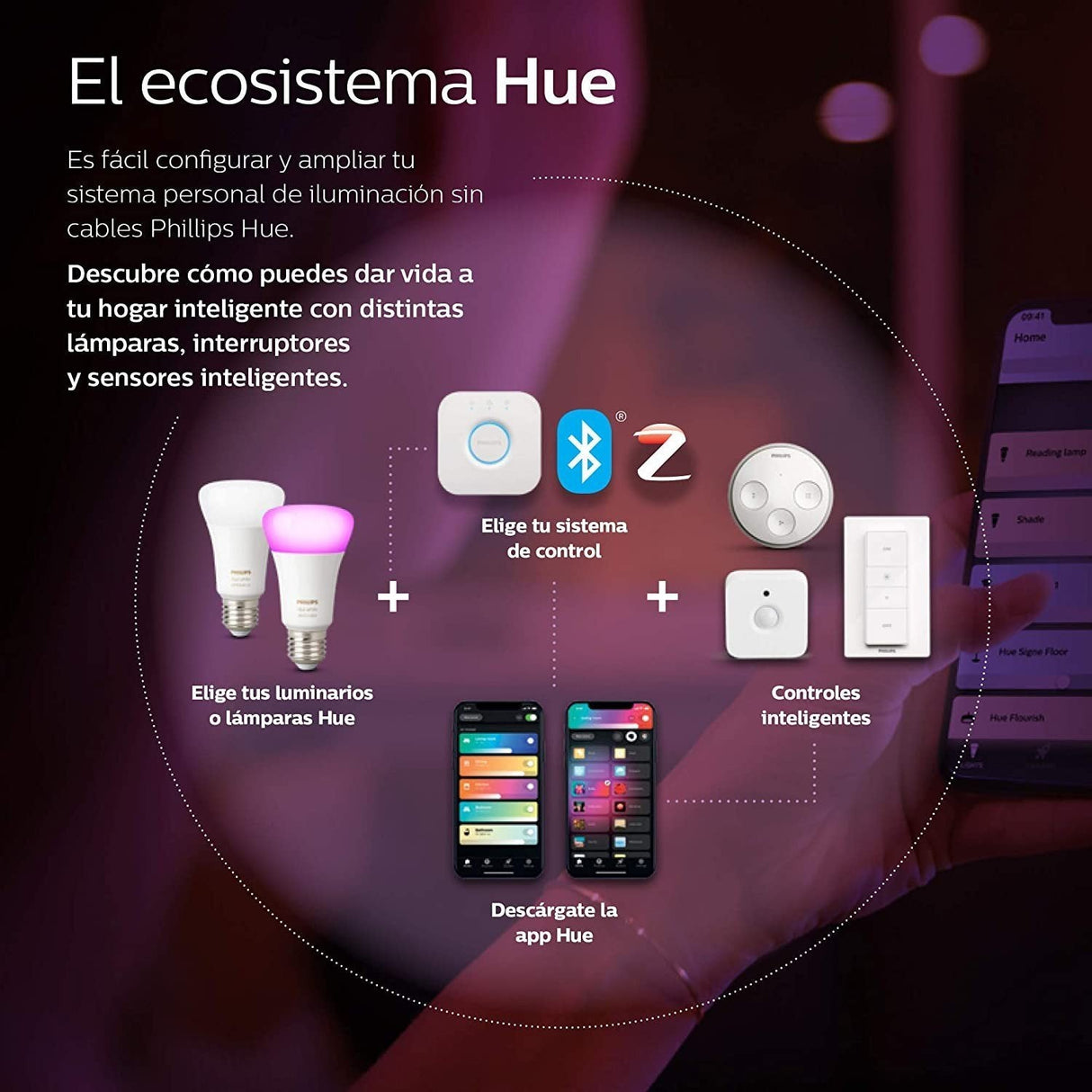 Philips Hue White Blanco Pack 2 Focos A19 LED Inteligente, Bluetooth & Zigbee Funciona con Alexa & Google Assistant - TecnoMarket