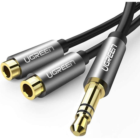 UGREEN 3.5mm Cable Divisor Auriculares, Splitter Macho a 2 Hembras, Adaptador para Doble Auriculares, Carcasa Alumino, 20cm - TecnoMarket